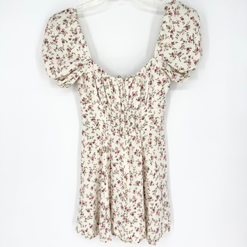 Reformation Corbin Milkmaid Puff Sleeve Floral Dress Cream & Pink Sz 6 Coquette - Picture 11 of 15